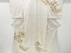 アンティーク　地紙に菊・橘・松模様刺繍着物